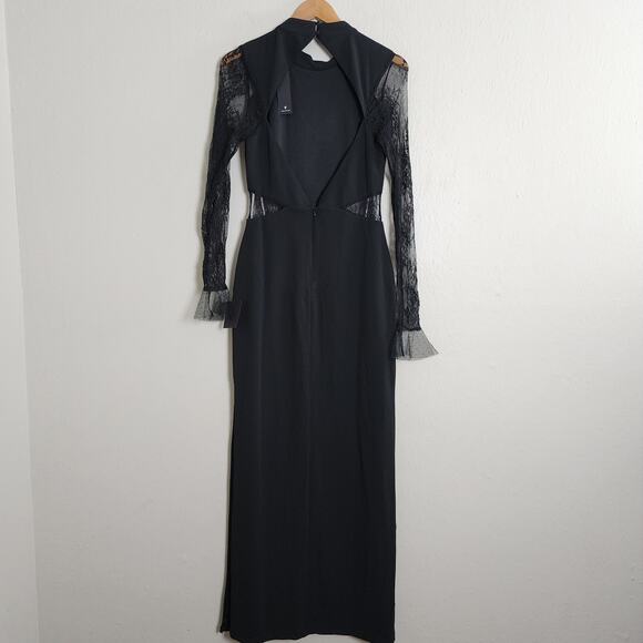 NEW Lulus Bragging Rights Black Lace Long Sleeve Column Maxi Dress - Picture 12 of 15